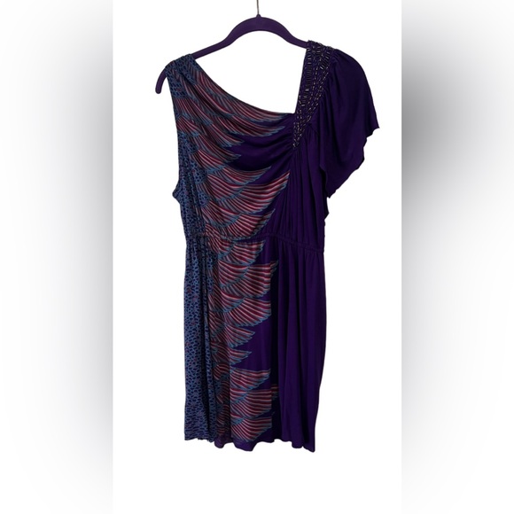 Free People Embellished/Beaded Asymmetrical Shoulder Wing detail Tunic Dress. - Picture 3 of 11